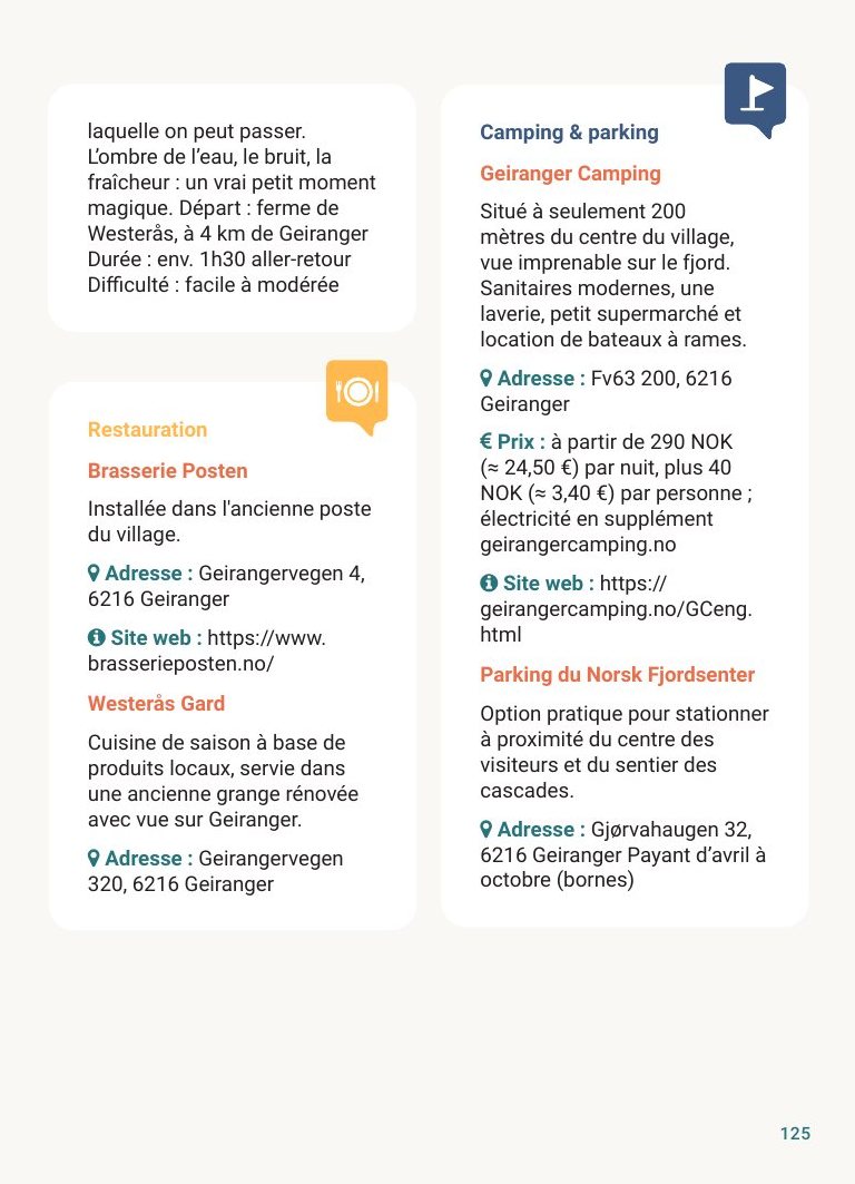 p. 125 — Où dormir et où manger, avec les tarifs relevés sur place