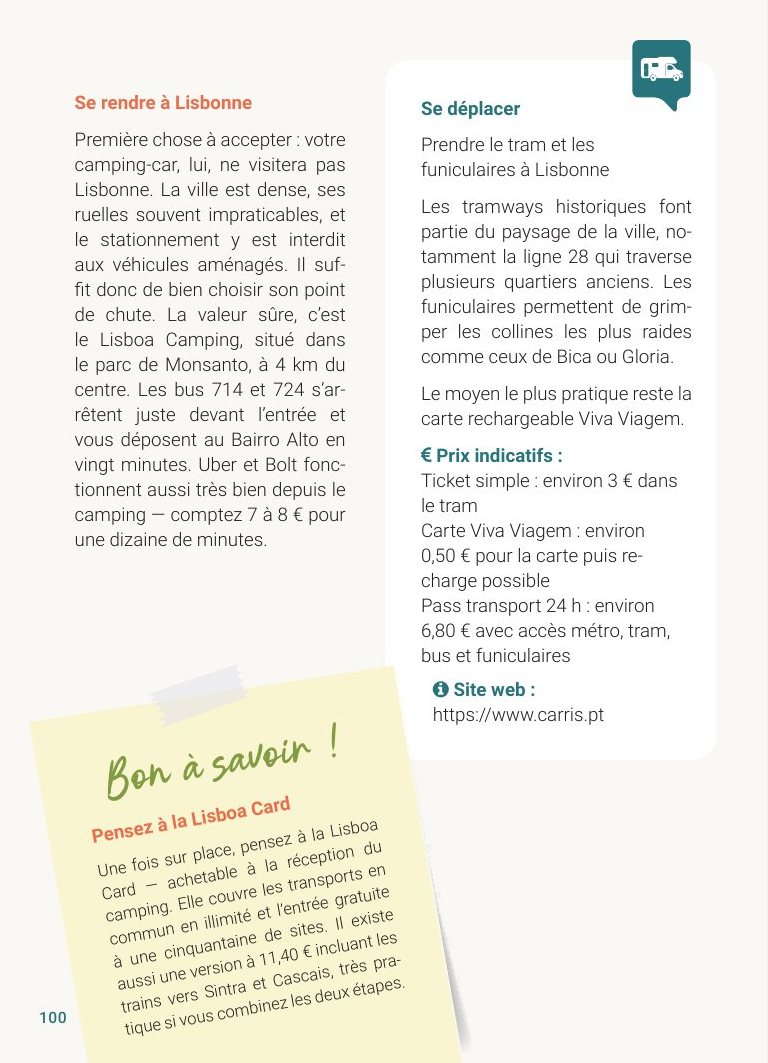 p. 100 — Lisbonne : s’y rendre, et surtout s’y déplacer