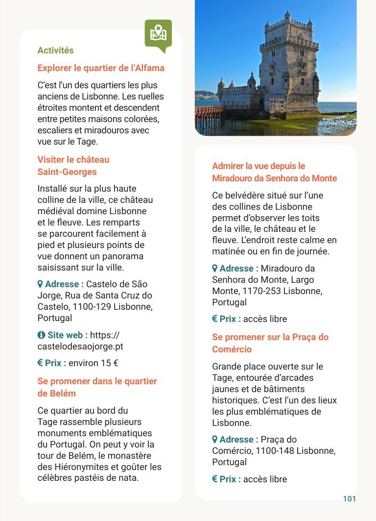 p. 101 — Les activités, avec l’adresse, le site et le prix