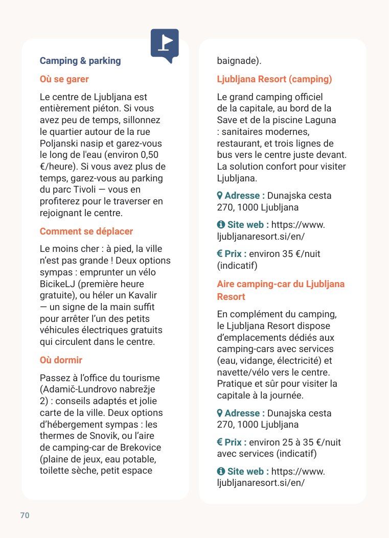 p. 70 — Où laisser le camping-car dans la capitale, et à quel tarif