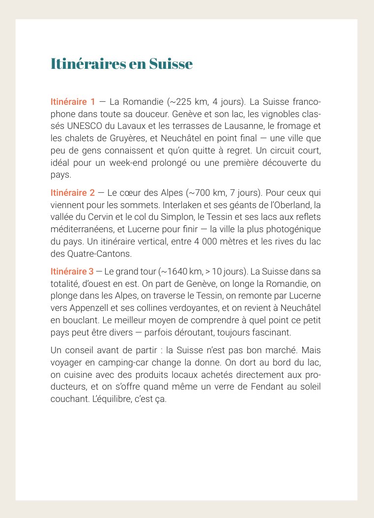 p. 40 — Trois itinéraires kilométrés, de 4 jours au grand tour