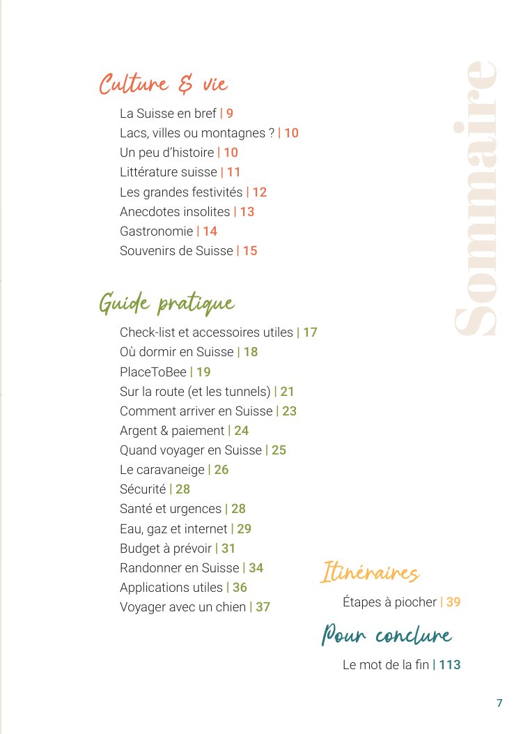 p. 7 — Le sommaire : tout ce qu’il y a dans le livre, et à quelle page